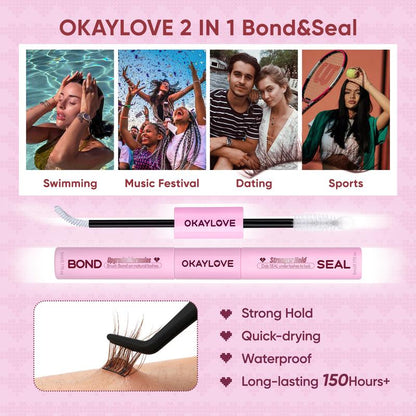 OKAYLOVE Brown Lash Clusters Kit with Long-Lasting Lash Bond and Seal,Tweezers and Remover for DIY Eyelash at Home for Natural Makeup Girl Gifts for Halloween