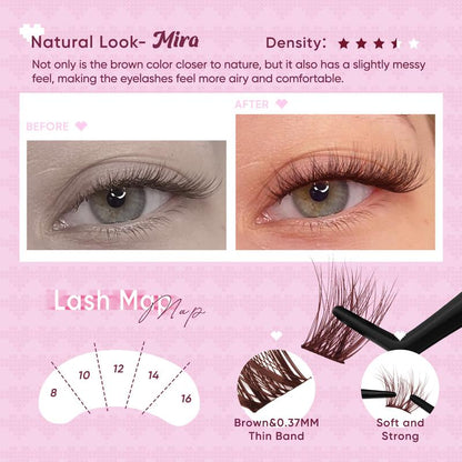 OKAYLOVE Brown Lash Clusters Kit with Long-Lasting Lash Bond and Seal,Tweezers and Remover for DIY Eyelash at Home for Natural Makeup Girl Gifts for Halloween