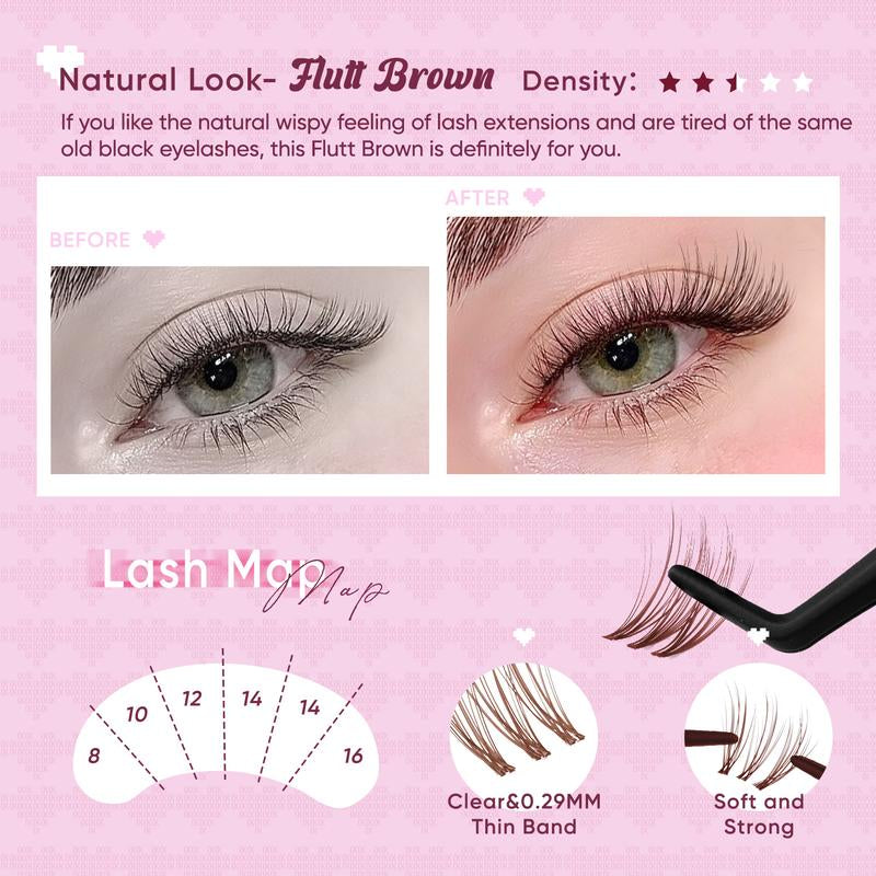 OKAYLOVE Brown Lash Clusters Kit with Long-Lasting Lash Bond and Seal,Tweezers and Remover for DIY Eyelash at Home for Natural Makeup Girl Gifts for Halloween