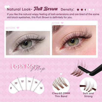 OKAYLOVE Brown Lash Clusters Kit with Long-Lasting Lash Bond and Seal,Tweezers and Remover for DIY Eyelash at Home for Natural Makeup Girl Gifts for Halloween