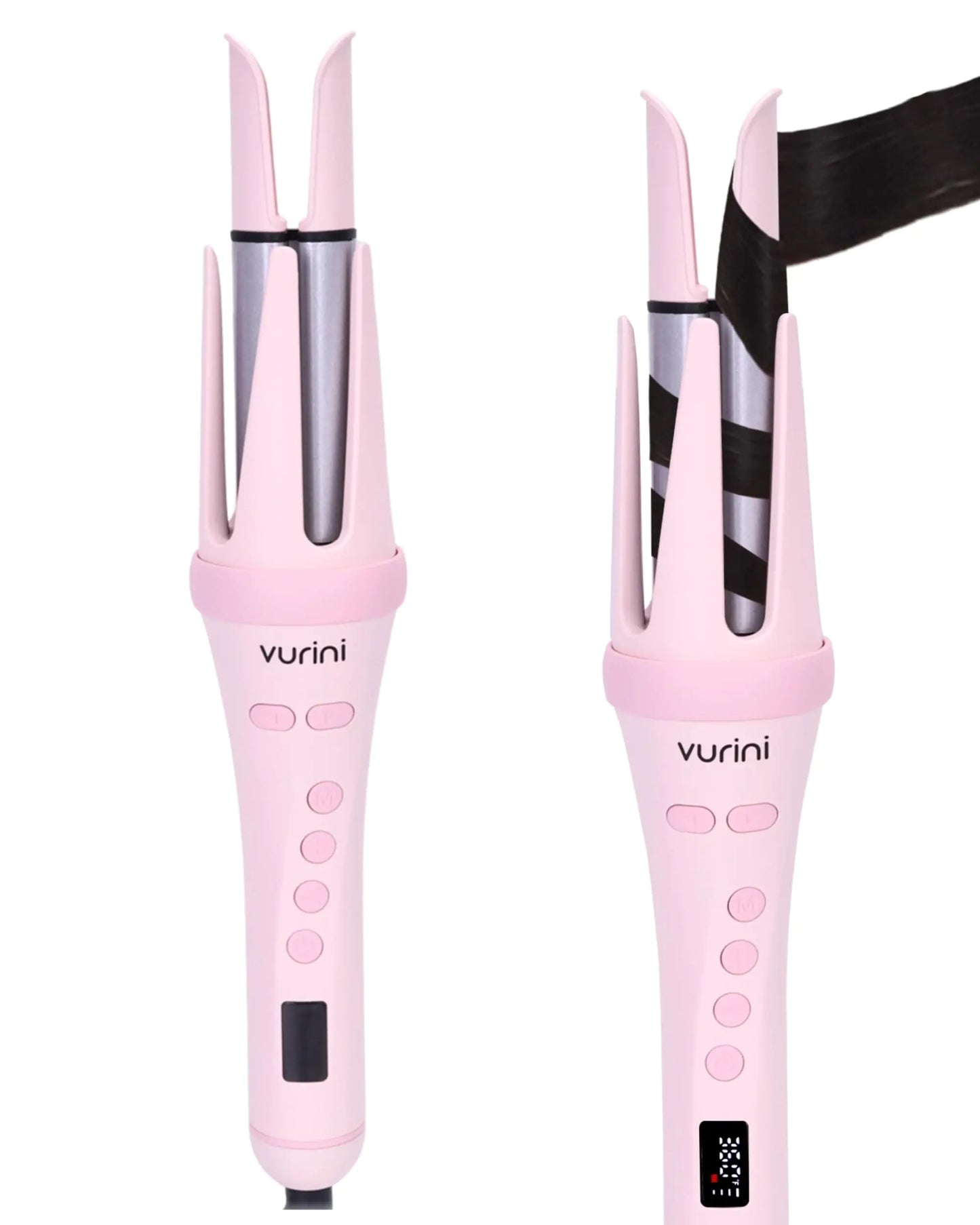 VURINI Automatic Curling Iron - 1.25" Rotating Curling Wand with 7 Temp. & 5 Timers Setting for Different Hair Types Safe Auto Shut-Off Easy to Use Hair Curler for Long Lasting Waves (Pink)